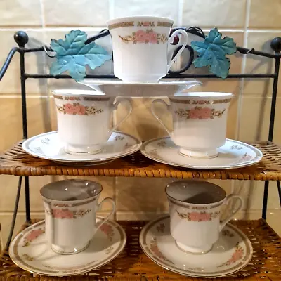 Buy Vintage Crown Ming Jian Shiang Fine China Floral Mist Five Cups & Saucers • 14.99£