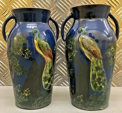 Buy 2 X Antique / Vintage Early To Mid Century Pottery Glaze Urn Vase, Vases, Pair • 63.75£