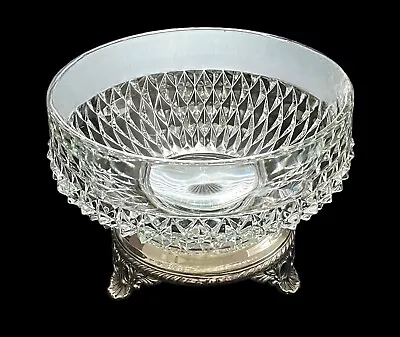 Buy Vintage Indiana Glass Diamond Point Clear 9” Round Salad Serving Bowl W/Stand • 28.34£
