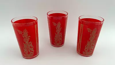 Buy Set Of 3 Vintage Federal Glass Red And Gold Hindu Goddess Glasses • 23.98£