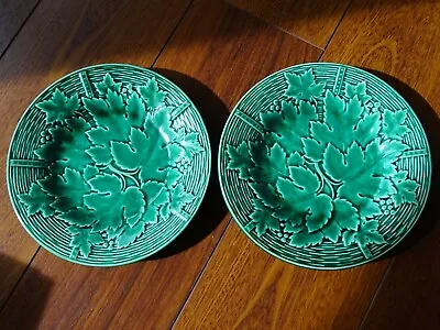 Buy Two Vintage Plates Faience Majolica French Gien Green • 62.43£