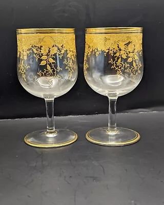 Buy Gilt Decorated Wine Goblets Baccarat? St Louis? Bohemian? Josephina Hutte? • 29.99£