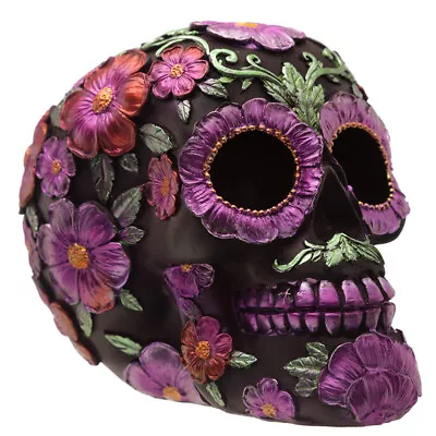 Buy  Gothic Metallic Day Of The Dead Flower Skull Decoration Resin Ornament  • 18.99£