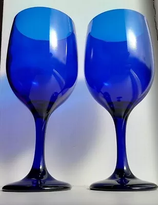Buy 2 X Vintage Libbey Cobalt Bristol Blue Wine Water Glasses Goblets 18cm • 19.99£