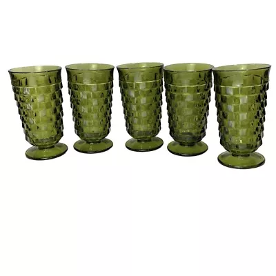 Buy Vtg Indiana Glass Whitehall Avocado Green Cubist Iced Tea Tumblers 6”  Set Of 5 • 37.85£