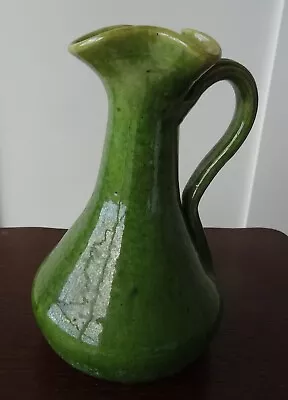 Buy Antique Early 20 Century Green Glazed Stoneware Jug With Fluted Top 18cm Tall • 29.99£