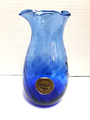 Buy Vintage Hand-Crafted Cobalt Blue Swirl Wave Rim Made In Mexico Vase 6.5  Tall • 14.23£