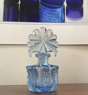 Buy Antique Art Glass Bohemian Czech Blue Cut Glass Scent Perfume Bottle W Stopper • 29.99£