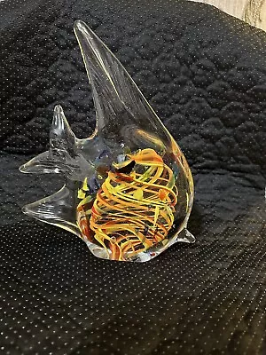 Buy Large Blown Art Glass Angel Fish Paperweight /Figurine Yellow Red Approx 8  Tall • 7.99£