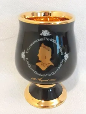 Buy Queen Mother 80th Birthday Goblet By Prinknash Pottery - Black And Gold • 7.99£