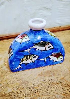 Buy Persian Glazed Pottery Jug Iznik Style Featuring Colourful Fish Pattern On Blue • 60£