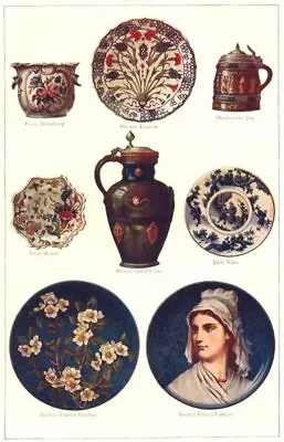 Buy POTTERY. Faience; Strasbourg; German; Rouen; Hirschvogel; Delft 1907 Old Print • 5.99£