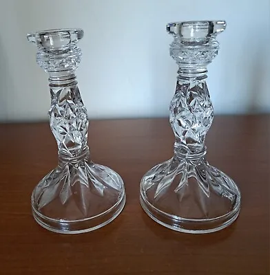 Buy Pair Vintage Clear Glass Candlestick Holders 7 Inch Tall • 12£