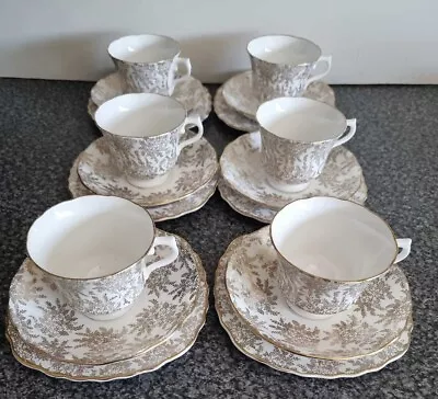 Buy 6 X Royal Vale Gold + White Chinz Tea Trio - Cups, Saucers And Plates • 16.99£