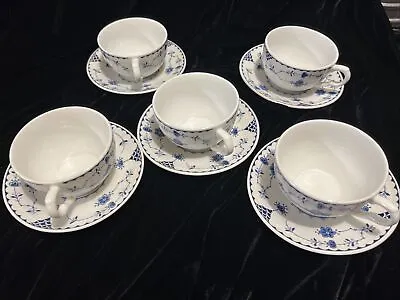 Buy 5 X Vintage Furnivals Denmark Blue Copenhagen Johnson Mason Tea Cups & Saucers • 22.99£