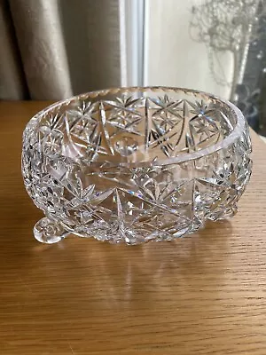 Buy Vintage  Lead Crystal Cut Glass  3 Footed Fruit Bowl 18cm Dia • 18.50£