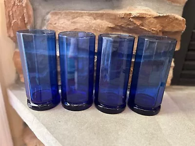 Buy Set Of 4 Anchor Hocking Paneled Cobalt Blue Panel Glasses • 23.62£