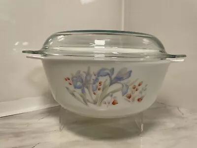 Buy Pyrex 10” Blue Iris Flower Casserole Dish With Glass Lid Vintage Milk Glass • 10.97£