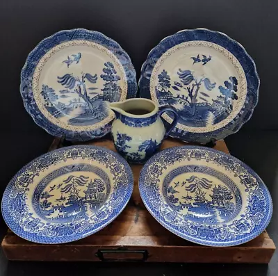 Buy Vintage Blue And White Pottery Jugs Plates Job Lot Real Old Willow Staffordshire • 22£