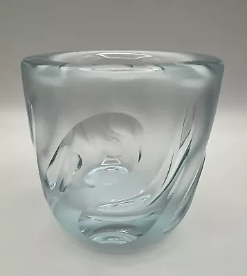 Buy Orrefors Vicke Lindstrand Scandinavian Blue Cut & Polished Art Glass Vase Signed • 49£