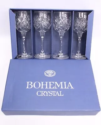 Buy BOHEMIA CRYSTAL Set Of 4x Clear Crystal Wine Glasses 170ml BOXED - C97 • 9.99£