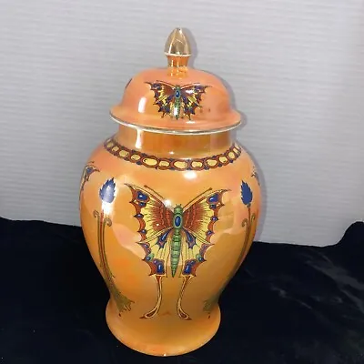 Buy Crown Ducal Ware England Vibrant Iridescent Glaze Butterfly Lidded Vase Jar 11’’ • 254.52£