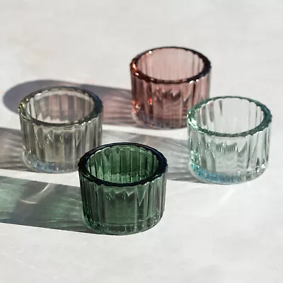 Buy Set Of 12 Colour Glass Small Tea Light Candle Holders 5.5cm Ribbed Tealight Pots • 14£