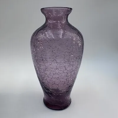 Buy Vintage Toyo Crackle Glass Blown Amethyst Vase, With Original Sticker On Bottom • 31.25£