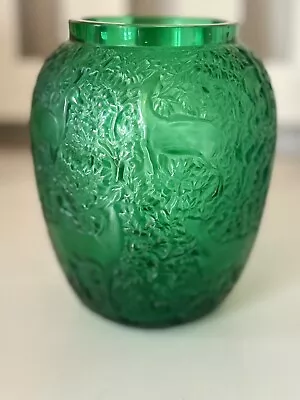 Buy Lalique France Glass Biches Vase Green Deer • 379.49£