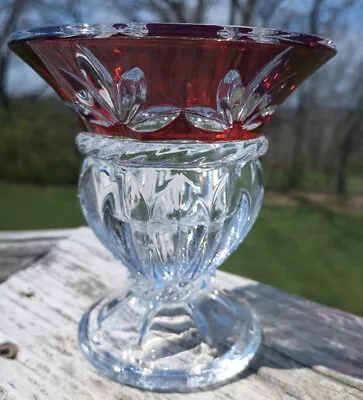 Buy Ruby Red Cut To Clear Stained Glass Leaded Crystal Votive/Vase/Candlestick • 14.14£