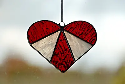Buy Stained Glass Ruby Red & White Heart Shaped Suncatcher/Window Gift/Home Decor • 20£