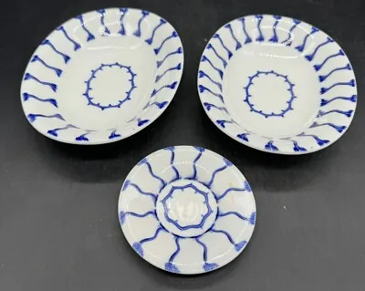 Buy Vintage Coalport Blue White Bone China 2 X Oval Dishes 1 Round Dish • 13.75£
