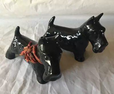 Buy Vintage Two Black Gloss Pottery Scottie Dog Figure's  Scottish Terriers • 9.99£