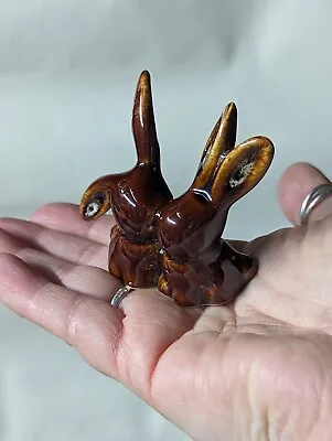 Buy Miniature Pottery Brown Glazed Kissing Bunnies • 3.50£