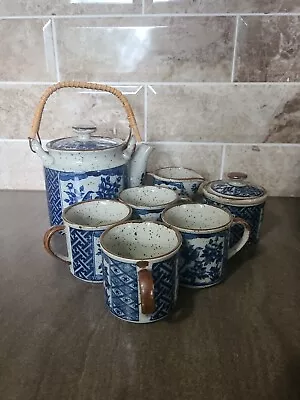 Buy Rare Chinese Vtg Coffee Tea Mug Cup Set Stoneware Blue Floral. A Full Set Of 7 • 30£