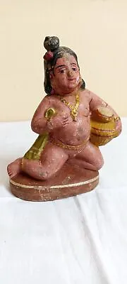 Buy Antique VTG Lord Ghee Krishna Old Pottery Terracotta Mud Figure Idol Statue F71 • 68.29£