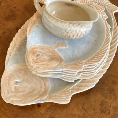 Buy Very Collectible Burleigh Ware, Large Fish Platter, 6 Fish Plates And Sauce Jug • 35£
