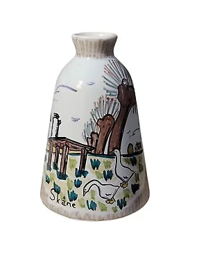 Buy Swedish Pottery Bud Flower Vase Skane Local Folk Art Hand Painted Geese Farm  • 21.81£