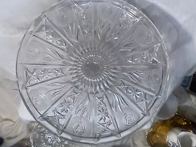 Buy Cut Crystal Glass Pedestal Cake Stand Etched Roses & Cross Thatch Diamonds 11.5  • 47.36£