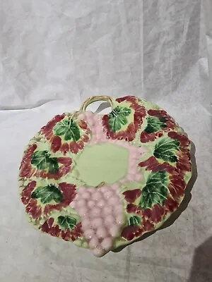 Buy Grape & Floral Vintage Pottery Plate Green & Pink Stamped On Rear 733 • 9£