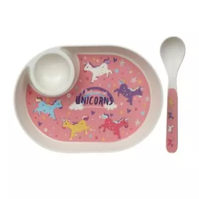 Buy Bamboo Egg Cup Section Plate & Spoon Set Unicorn Children Kids BPA Free Feeding • 8.99£