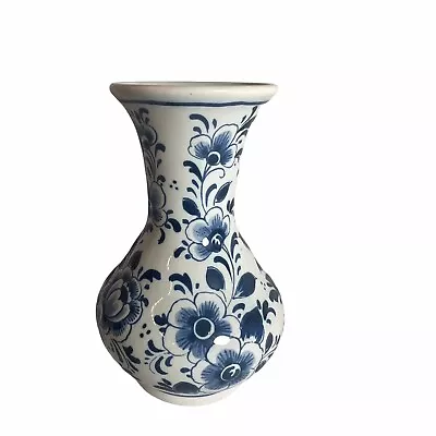 Buy Vintage Holland Hand Painted Vase 4.75  Tall Signed Joofi Floral Blue & White • 23.97£