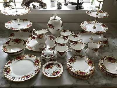 Buy Vintage 30pcs + 2 Cake Stands 3 Tier Royal Albert Old Country Roses Bone China • 300£