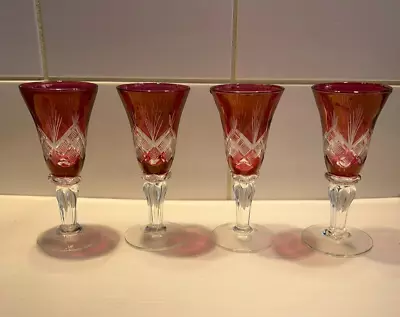 Buy Antique Victorian Cranberry Cut Glass Liqour Flutes • 40£
