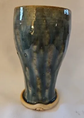 Buy Artisan Made Blue Drip Glaze Tumbler Vase Pottery 7 Inch Signed  • 18.97£