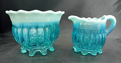 Buy Antique Davidson Blue Pearline Glass Lady Caroline Cream Jug & Sugar Bowl C.1900 • 27.99£