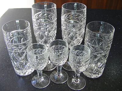 Buy 7 Crystal Glasses Inc 2 Champagne Flutes, 2 Hi Ball And 3 Small Cordial • 14.99£