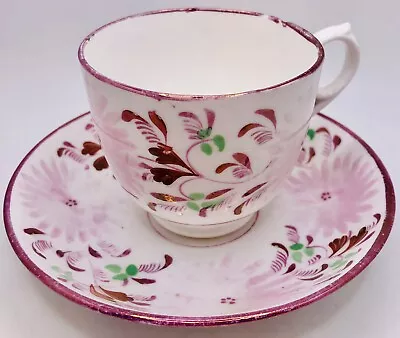 Buy Antique Sunderland Pink Purple Lustre Ware Flower Cup & Saucer; Teacup • 28.39£