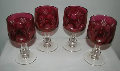 Buy 4 Vintage Red Cut To Clear Crystal Sweet Wine Sherry Goblets Bohemia 5  • 37.84£