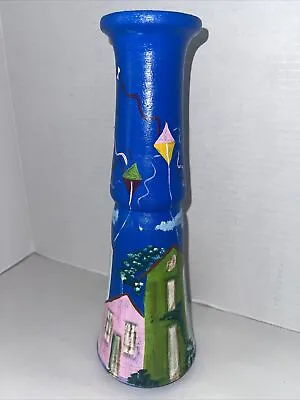 Buy Vintage Spanish Pottery Bud Vase Houses Neighborhood Kites Hand-Painted 11” Tall • 28.87£